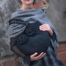torebka czarna szydełkowa z kwiatami hand made na sprzedaż  PL