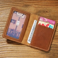 Carteira de Couro Genuíno Fina Minimalista Bifold ID Porta-Cartão de Crédito Bolsa Pequena, usado comprar usado  Enviando para Brazil