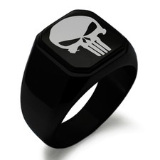 Usado, Anel polido estilo motociclista quadrado gravado em aço inoxidável The Punisher comprar usado  Enviando para Brazil