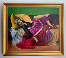 Pintura a óleo emoldurada original feminina menina arte mulher dançarina descansando fantasia comprar usado  Enviando para Brazil