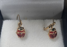 Brincos de ouro amarelo 14k com pequeno esmalte Lady Bug Drop 0,9 gramas comprar usado  Enviando para Brazil