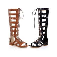 Sandálias femininas gladiador cravejadas de couro sintético biqueira aberta sapatos preto/marrom, usado comprar usado Sandálias femininas gladiador cravejadas de couro sintético biqueira aberta sapatos preto/marrom, usado comprar usado  Enviando para Brazil