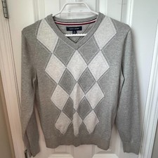 Suéter pulôver masculino Tommy Hilfiger XS gola V argila padrão diamante malha comprar usado  Enviando para Brazil