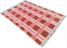 Tapete de tecido plano de área de algodão feito à mão, vermelho e rosa quadriculado indiano Kilim Dhurrie, usado comprar usado Tapete de tecido plano de área de algodão feito à mão, vermelho e rosa quadriculado indiano Kilim Dhurrie, usado comprar usado  Enviando para Brazil