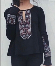Blusa térmica bordada Free People Black Marion manga longa Boho D43 comprar usado  Enviando para Brazil