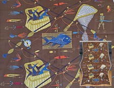 Iscas creel vintage anos 50 MCM novidade tecido decorador peixe mosca vara de pesca molinete comprar usado  Enviando para Brazil