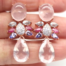 10 x 15 mm. Brincos de prata esterlina 925 quartzo rosa, tanzanita, rubi e topázio comprar usado  Enviando para Brazil