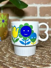 Caneca de café vintage MCM verde azul flor sorridente tulipa empilhável anos 70 Japão comprar usado  Enviando para Brazil