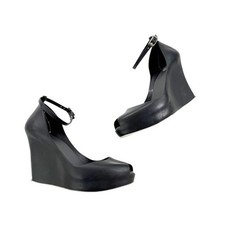 Sapato anabela Melissa preto branco patchuli peep toe geléia alça no tornozelo tamanho 6 comprar usado  Enviando para Brazil