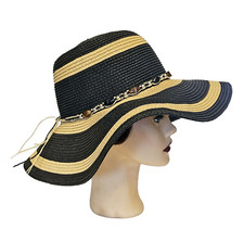 Sombrero costero húmedo ala ancha para el sol 100 % fibra natural banda con cuentas negro tostado segunda mano  Embacar hacia Mexico
