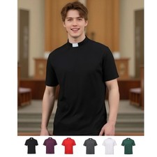 Camisa masculina clero padre clerical vigário camisa pastor camiseta ministro, usado comprar usado  Enviando para Brazil
