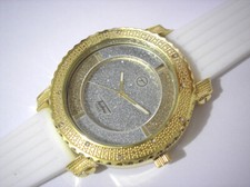 Relógio masculino pulseira de borracha branca caixa grande metal tom dourado com cristais item 3696 comprar usado  Enviando para Brazil