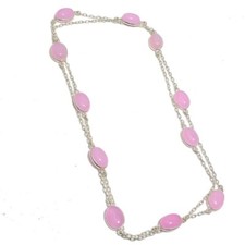 Colares feitos à mão de pedra preciosa de quartzo rosa prata esterlina 925 tamanho 36" comprar usado  Enviando para Brazil