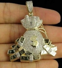 Pingente de bolsa de dinheiro masculino 2 quilates corte redondo real moissanita folheado a ouro amarelo 14k comprar usado  Enviando para Brazil