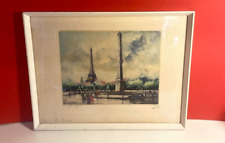 Acuarela Pintura Escena Parisina Grabado, Place de la Concorde Artista Firmado segunda mano  Embacar hacia Mexico