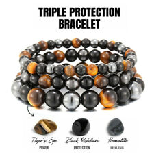 Pulseira de hematita olho de tigre obsidiana pulseira de proteção tripla feminina masculina joia comprar usado  Enviando para Brazil