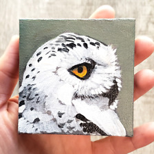 Pintura de coruja nevada, pintura acrílica original em uma mini tela 3"x3" Cottagecore comprar usado  Enviando para Brazil