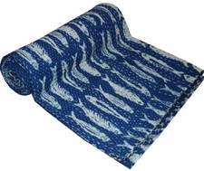 Usado, Colcha acolchoada feita à mão com estampa de algodão reversível azul hipei estampa de peixe índigo comprar usado  Enviando para Brazil