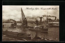 Widokówka Hamburg, port, dźwig transportowy, parowiec ekspedient  na sprzedaż  Wysyłka do Poland