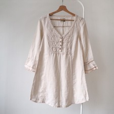 Kultura lniana sukienka tunika romantyczna shabby chic pastelowa naturalna Dania S (p23) na sprzedaż  PL