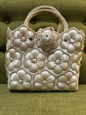 Adorável Bolsa de Mão Vintage Tecido Ráfia Flores, Boho Fairy Cottage Verão! comprar usado  Enviando para Brazil