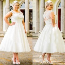 Vestidos de noiva plus size comprimento chá sem mangas linha A elegantes vestidos de noiva comprar usado  Enviando para Brazil