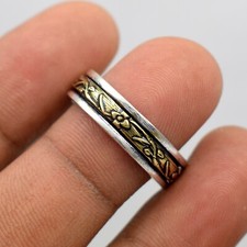 Vintage Tema Handmade Dos Tonos Giratorio Anillo Latón VR1525 comprar usado  Enviando para Brazil