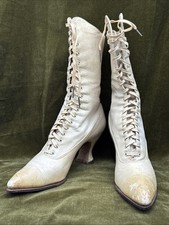 Botas femininas antigas eduardianas vitorianas brancas de couro com cadarço ORIGINAL VINTAGE comprar usado  Enviando para Brazil
