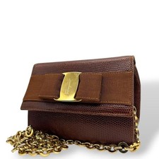 Bolsa de ombro Salvatore Ferragamo Vara fita corrente marrom autêntica usada comprar usado  Enviando para Brazil