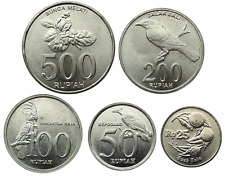 INDONEZJA ZESTAW 5 MONET 25 - 500 RUPII 1999 - 2003 PTAKI ROŚLINY UNC na sprzedaż  PL