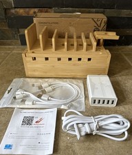 Suporte para estação de carregamento de bambu 5 portas carregador USB 5 cabos de carga FRETE RÁPIDO comprar usado  Enviando para Brazil
