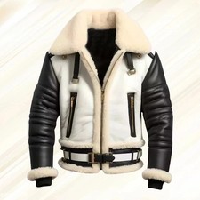 Casaco de voo masculino aviador RAF B3 bombardeiro pele de carneiro couro genuíno branco comprar usado  Enviando para Brazil
