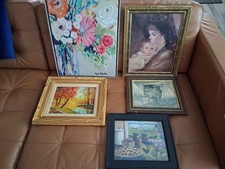 Lote de (5) cuadros y pinturas enmarcados en madera de varios tamaños país francés segunda mano  Embacar hacia Mexico