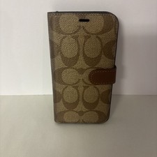 Capa carteira Coach iPhone em couro marrom lona assinatura comprar usado  Enviando para Brazil