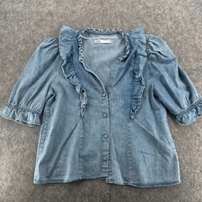 Blusa Zara azul cambraia babado blusa G comprar usado  Enviando para Brazil