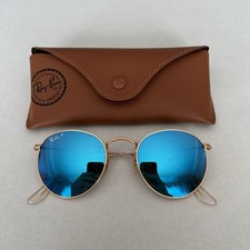 ÓCULOS DE SOL REDONDO RAY-BAN RB3447 armação dourada/lente azul polarizada Lennon comprar usado  Enviando para Brazil
