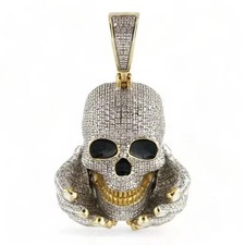 Pingente personalizado caveira masculina corte redondo 2,30 ct folheado a ouro amarelo 14K comprar usado  Enviando para Brazil