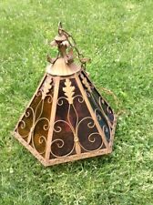 Luz colgante eléctrica vintage ornamentada de metal y vidrio única de 3 velas segunda mano  Embacar hacia Mexico