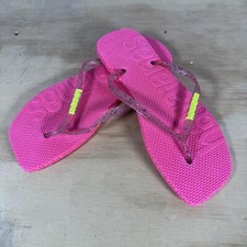 Sandálias tanga feminina Havaianas flip flop quadrada biqueira fina, rosa, tamanho 9-10 EUA comprar usado  Enviando para Brazil