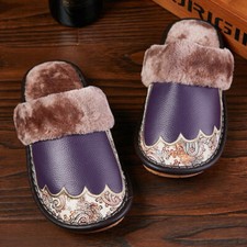 Damskie Męskie Skórzane Kapcie Buty domowe Paisley Polar Podszewka Zima Ciepłe na sprzedaż  Wysyłka do Poland