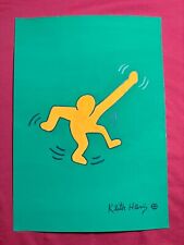 Keith Haring (Hecho a mano) Dibujo de medios mixtos en papel antiguo firmado y estampado ARTE segunda mano  Embacar hacia Argentina