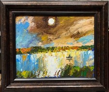 Robert Landarsky (b. 1936) Cena do rio pescador pintura a óleo rara e nível de museu comprar usado  Enviando para Brazil