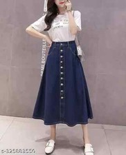 Saia maxi jeans feminina elegante azul marinho linha A | Cintura alta abotoada longa comprar usado  Enviando para Brazil