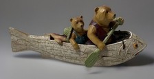 Estatueta de canoa Bears Fishing In A Fish resina detalhada excelente estado, usado comprar usado  Enviando para Brazil