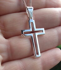 Prata Esterlina 925 Liso/Open Cruz Crucifixo Pingente 33mm X 20mm Com Corrente comprar usado  Enviando para Brazil