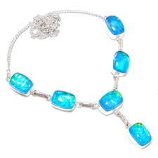 Collar Joyería Plata 925 Hecho a Mano Piedras Preciosas Ópalo Triple Azul 18" segunda mano  Embacar hacia Mexico