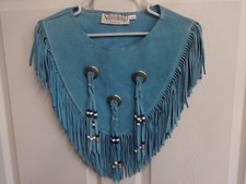 Poncho vintage EUA MARCA STEER FRANJA DE COURO ÍNDIO OCIDENTAL CAPA SUPERIOR AZUL OSFA comprar usado  Enviando para Brazil