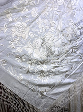 Xale de piano chinês antigo cantão bordado floral casamento branco Manton 2 comprar usado  Enviando para Brazil