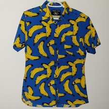 Camisa abotonada Amongst Others para hombre talla pequeña plátanos AOP azul amarillo segunda mano  Embacar hacia Mexico