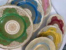 Prato de jantar Hschenreuther multicolorido dourado 10" porcelana fina Alemanha 8681, usado comprar usado  Enviando para Brazil